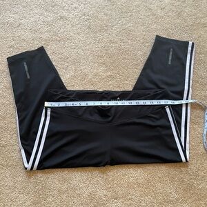 adidas Black Cropped climalite athletic Leggings 3 white stripes X- large